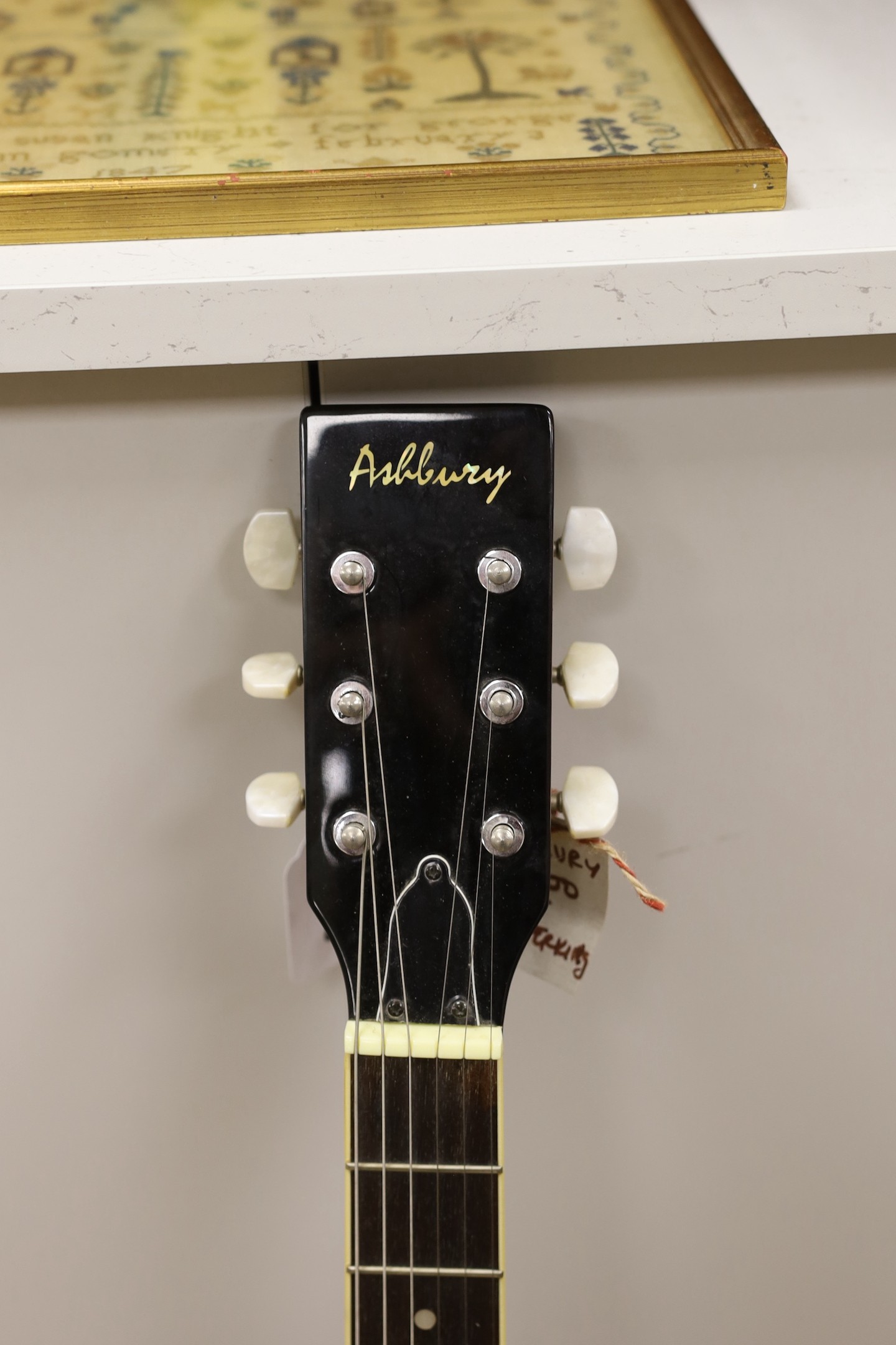 An Ashbury banjo - U.S.A. Weatherking with soft padded case, Banjo 86.5 cms high